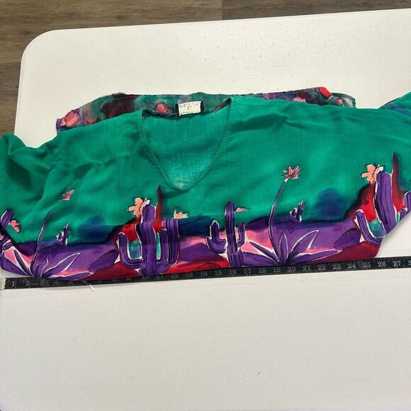 Carole Little Boho Southwestern Cactus Print Top Size L V-Neck‎ Oversized Artsy - Picture 10 of 12